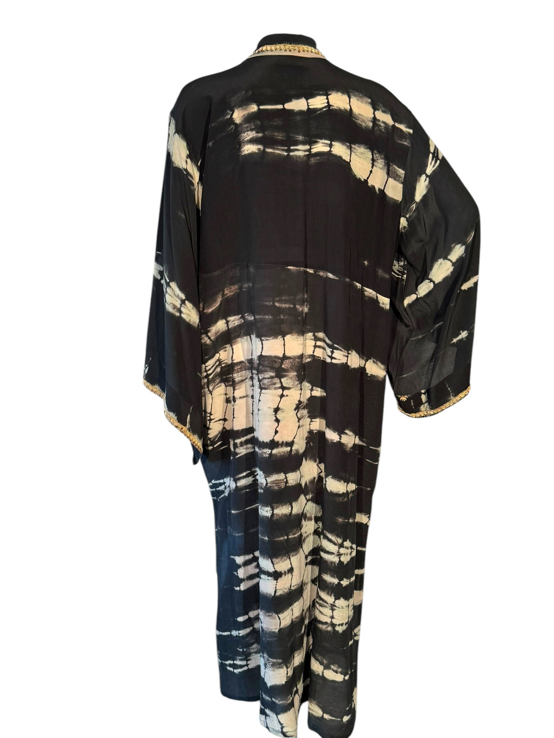 Black and tan dip dyed vintage silk kimonos with gold embroidered accents