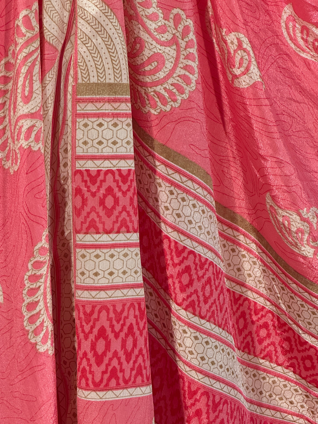 Pink vintage silk blend with gold and beige patterns