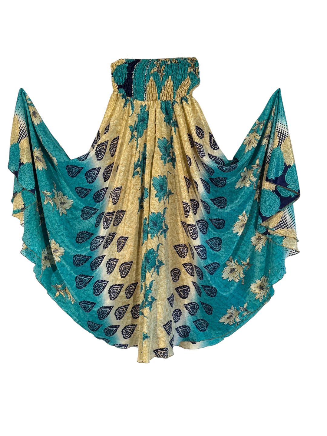 Floral patterned palazzo pant with blue and beige colors on a white background
