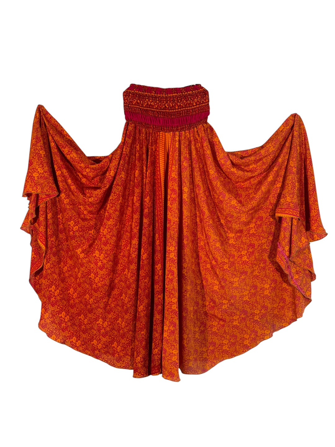 Pink and orange palazzo pants in upcycled silk blend  on a white background