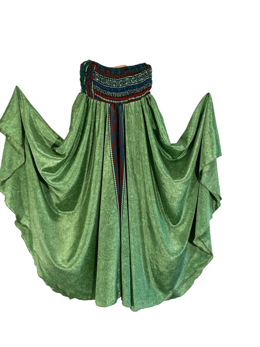 Green vintage silk blend palazzo pants ign on a white background