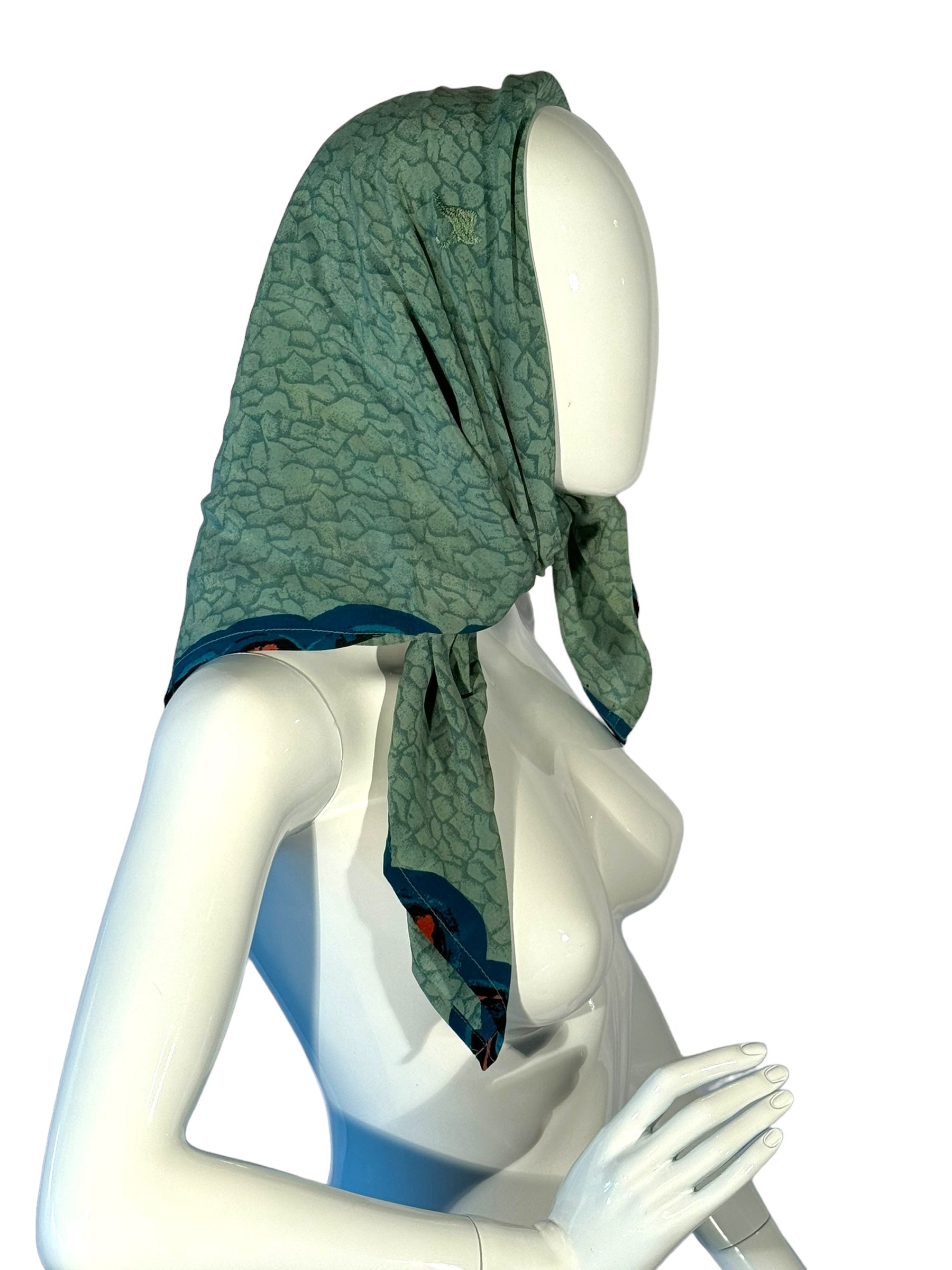 Green print vintage silk bandana