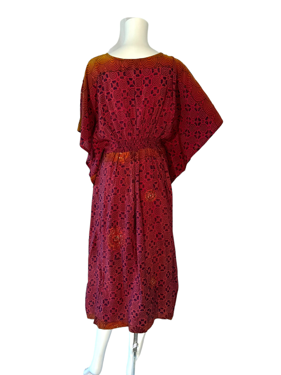 KF-124 - Rose Spirals - Long Silk Kaftan XS