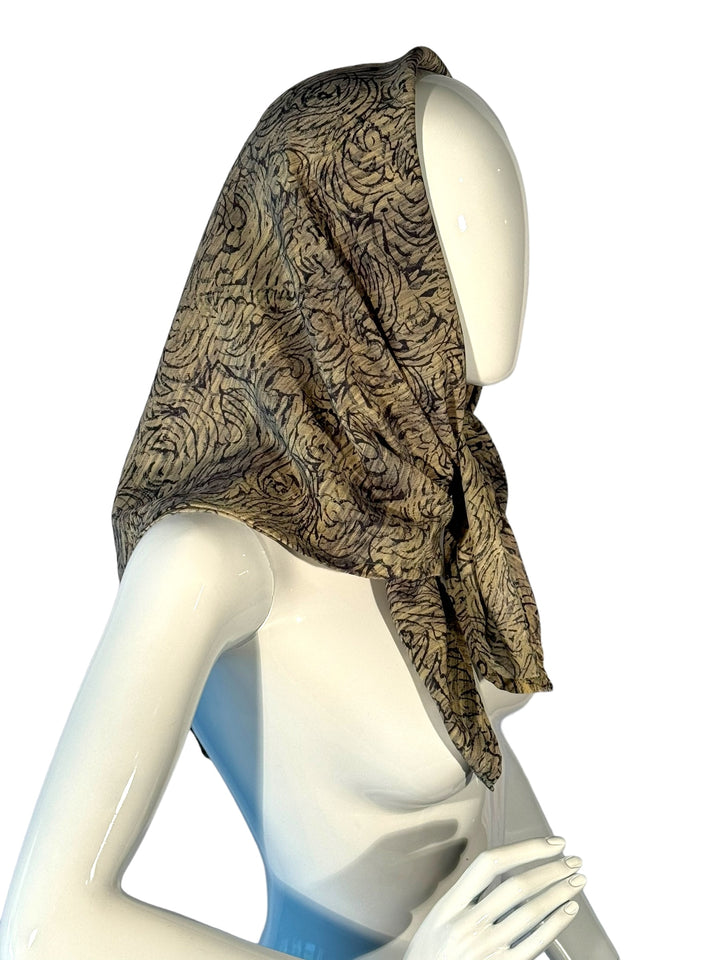 Tan print vintage silk bandana