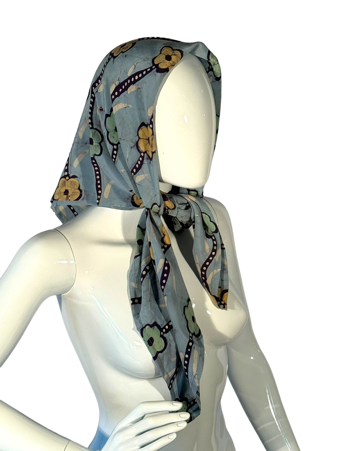 Light blue print vintage silk bandana