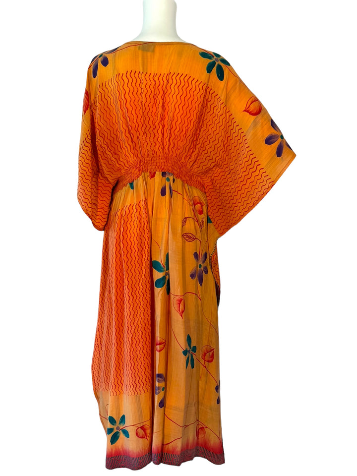 KF-135 - Orange Squiggles - Long Silk Kaftan SM