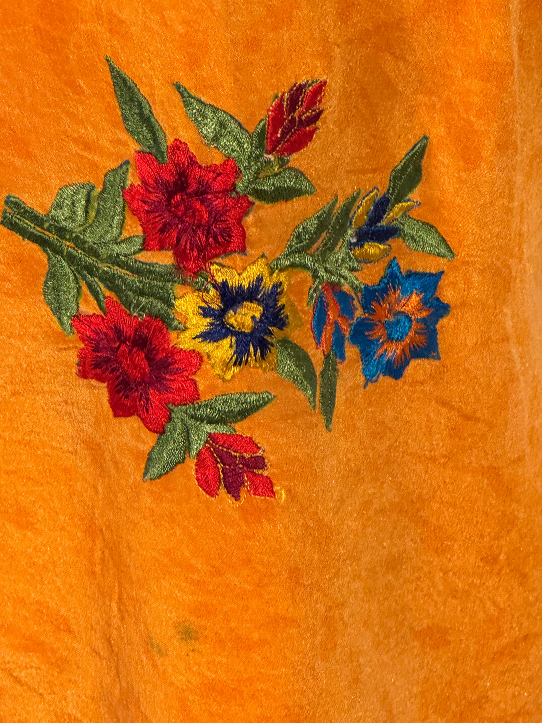 Orange vintage silk with embroidered multicolor flowers