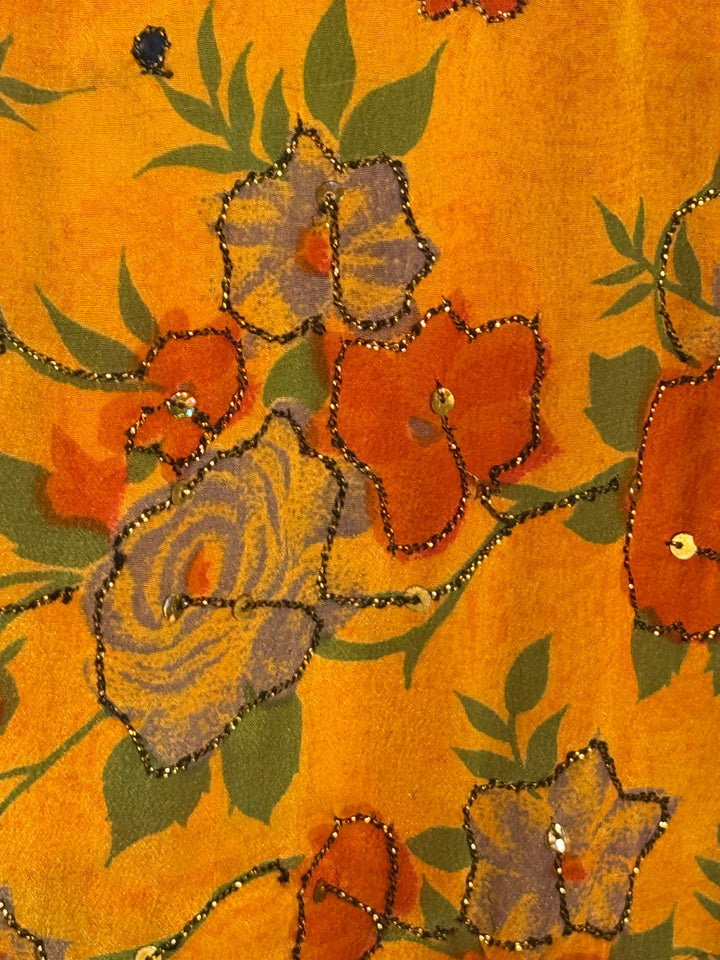 Orange vintage silk with flowers and gold embroidery