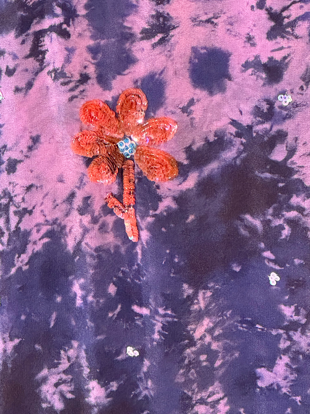 Vintage silk purple dip dye with orange embroidered flower