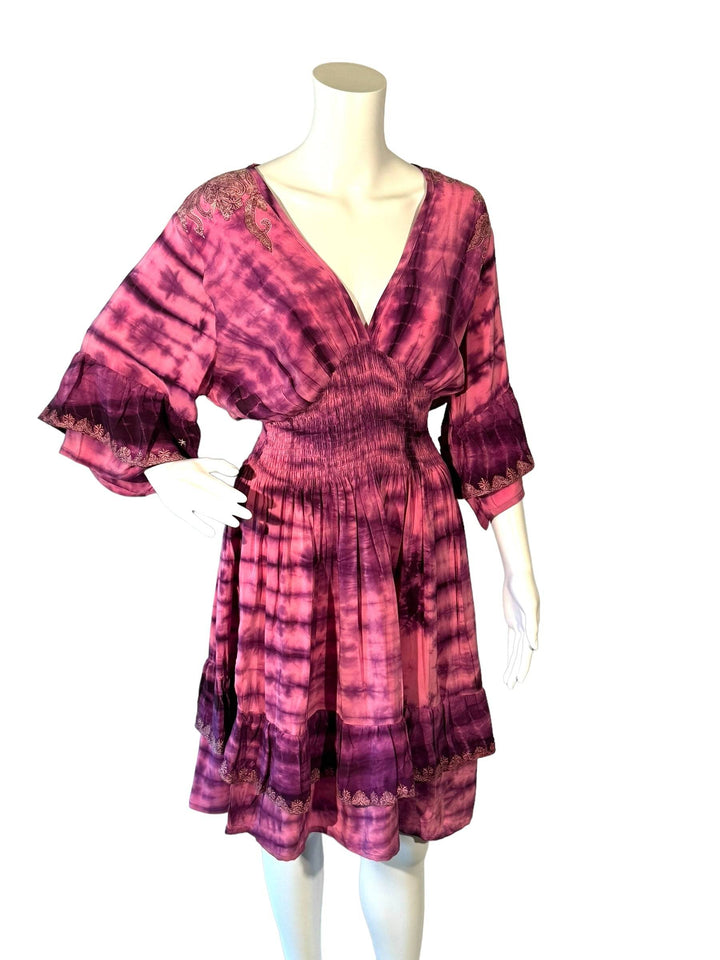 Dip dyed long Sofia dress by Silk Ranch in pink vintage silk