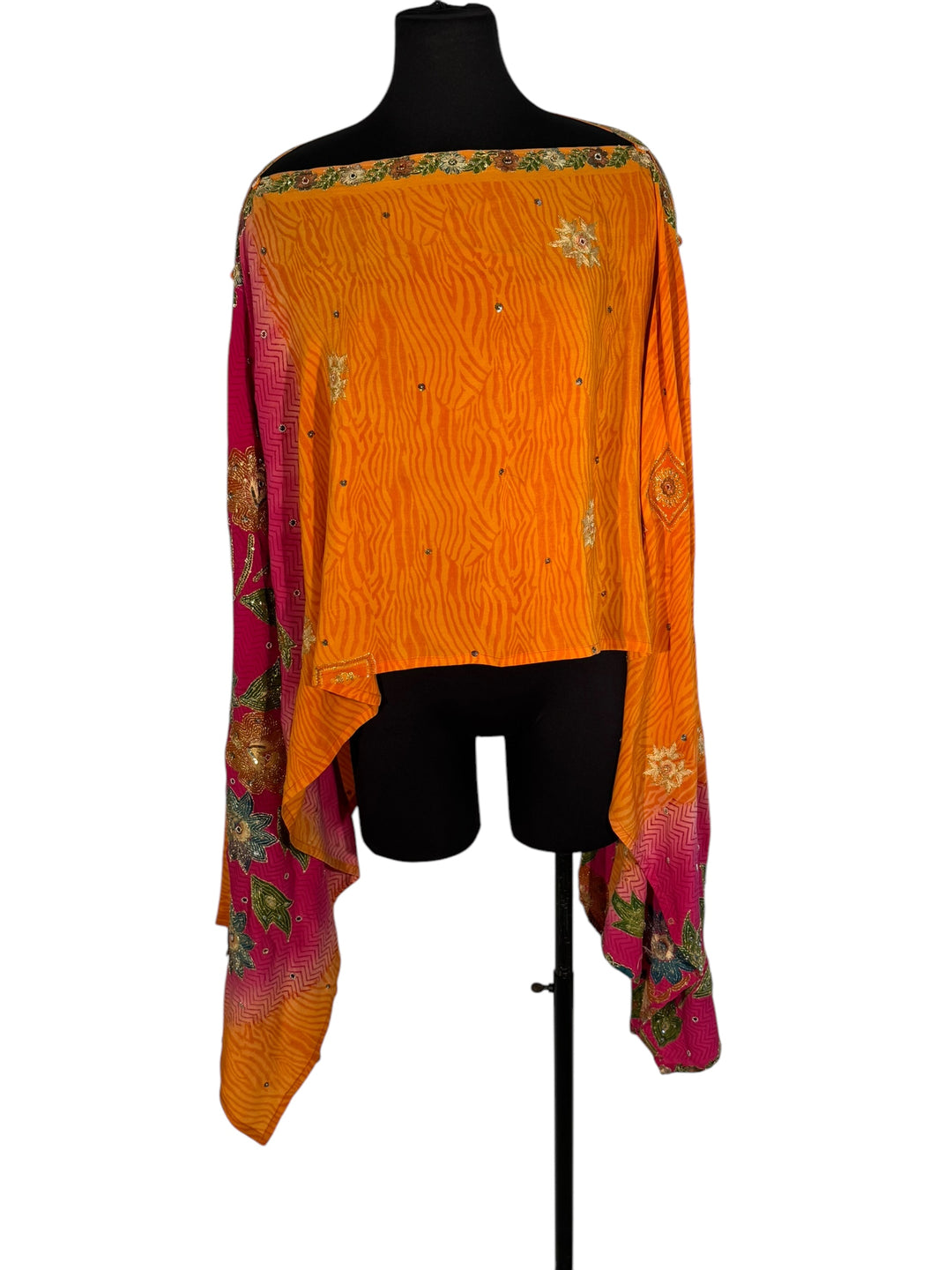 Sideways view Silk Ranch Willow Wrap in  Fancy Orange Vintage Silk